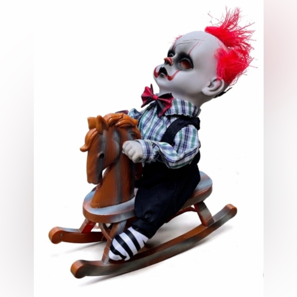 Animated Clown Doll Rocking Horse Sound LED Lights Singing Boy Battery Operated